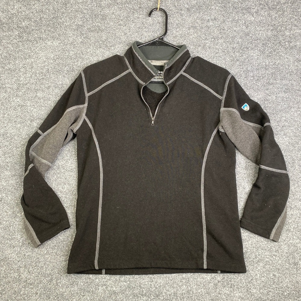 Kuhl Kashmira Kids Large 14-16 Quarter Zip Fleece Pullover Black Gray Outdoor